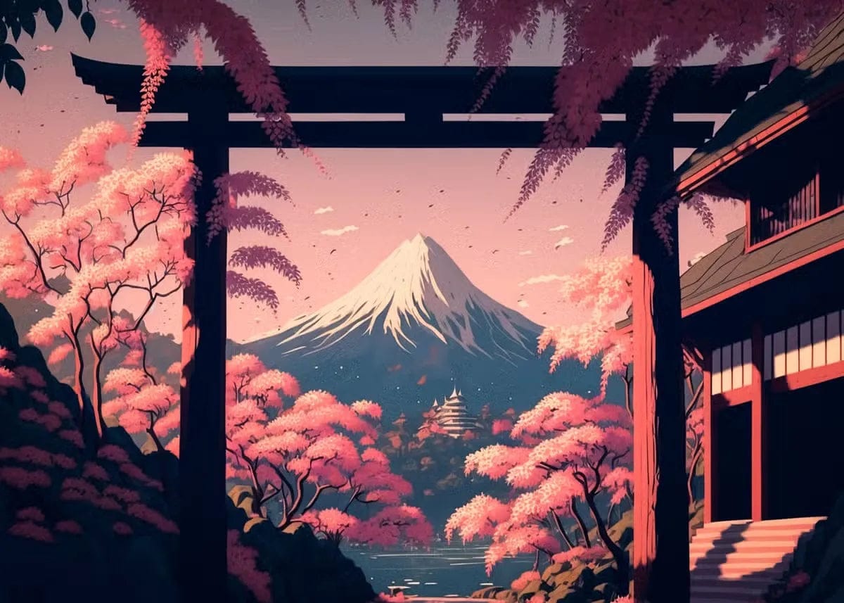 Canvanation 40X60cm / 6 Affiche Japonais Mural Moderne Sakura Et Mont Fuji