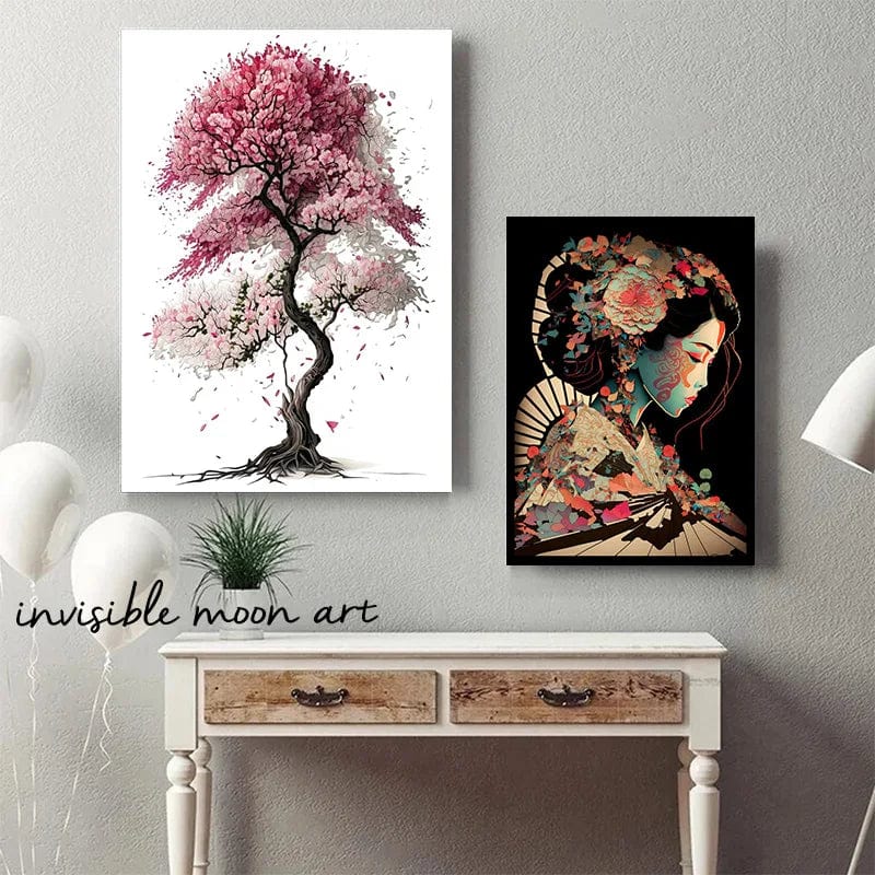 Canvanation Affiche Japonais d'une geisha en fleurs Sakura