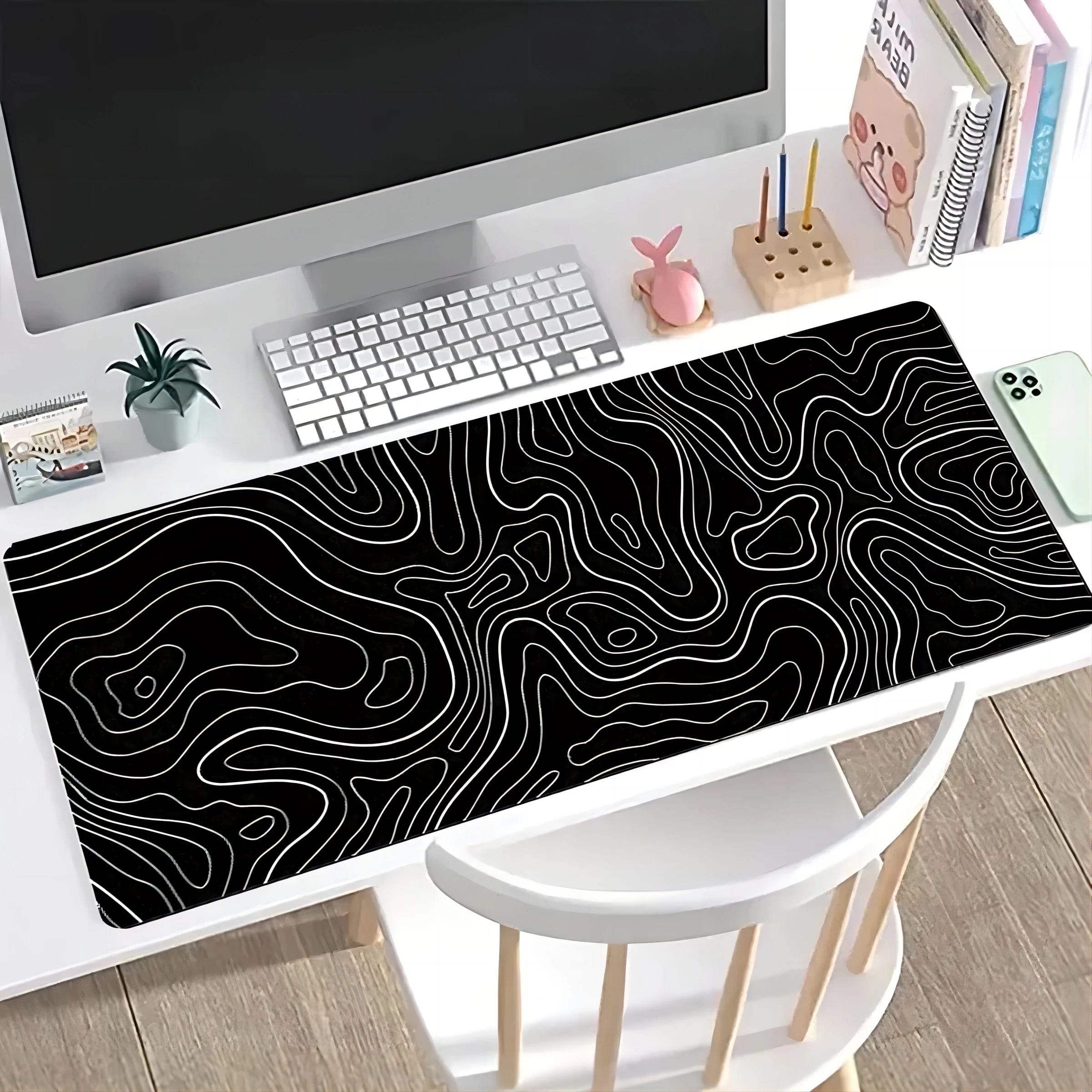 Canvanation 80X30 Cm Tapis De Souris - Noir Et Blanc Effet Hypnose