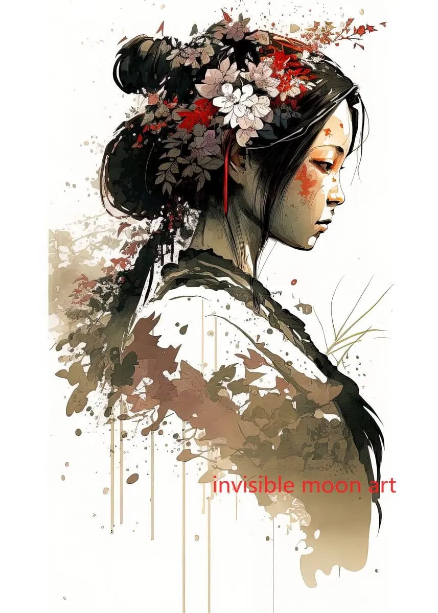 Canvanation 15 / 60X80cm Affiche Japonais d'une geisha en fleurs Sakura