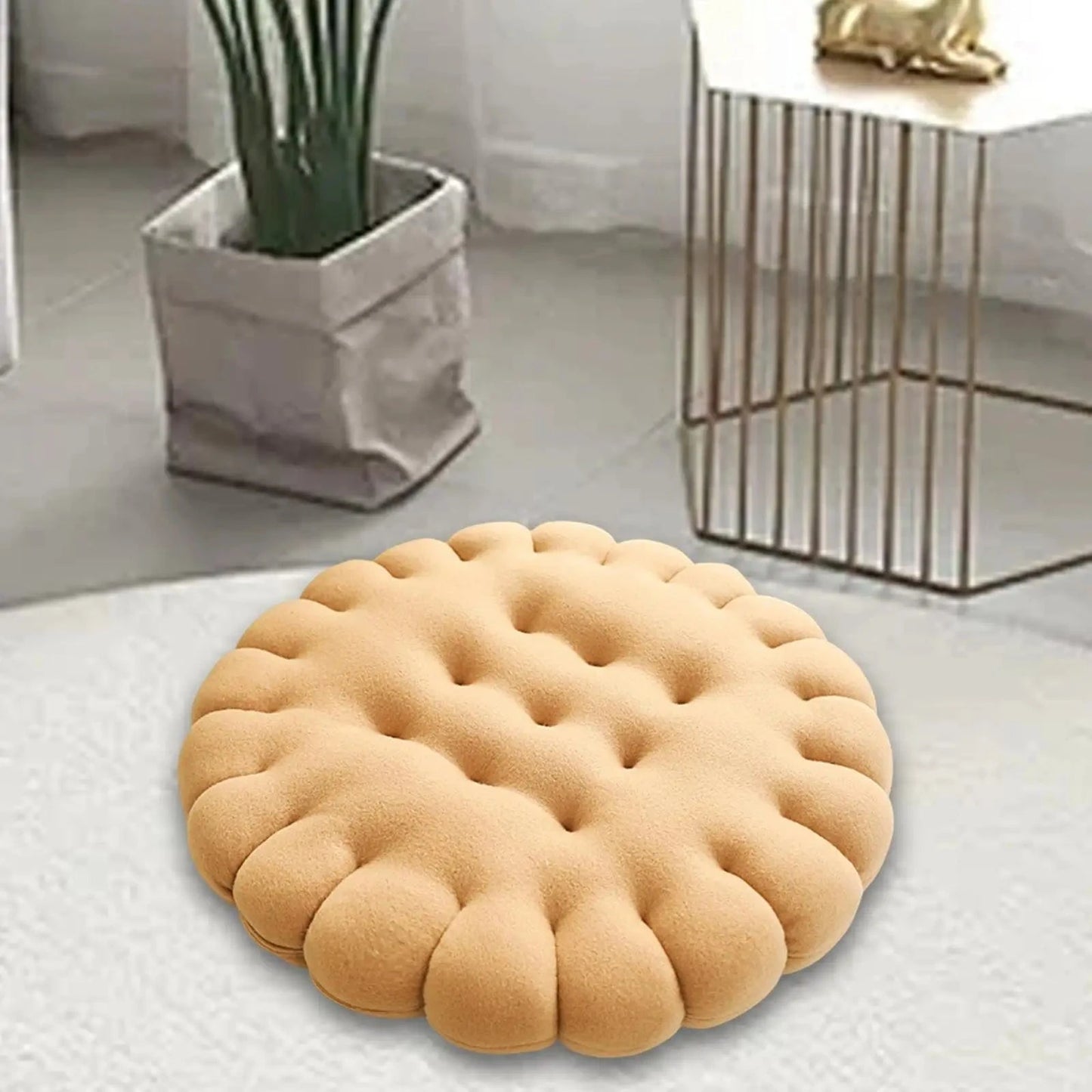 Canvanation Beige Round Coussin en forme de biscuit
