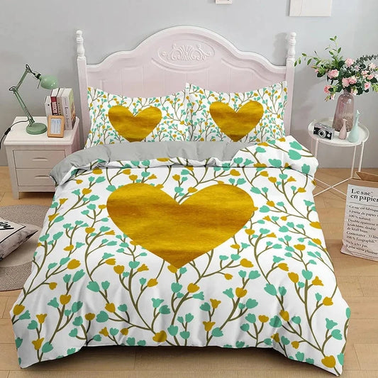 Canvanation Housse De Couette + Taies D'Oreillers - 3D Coeur