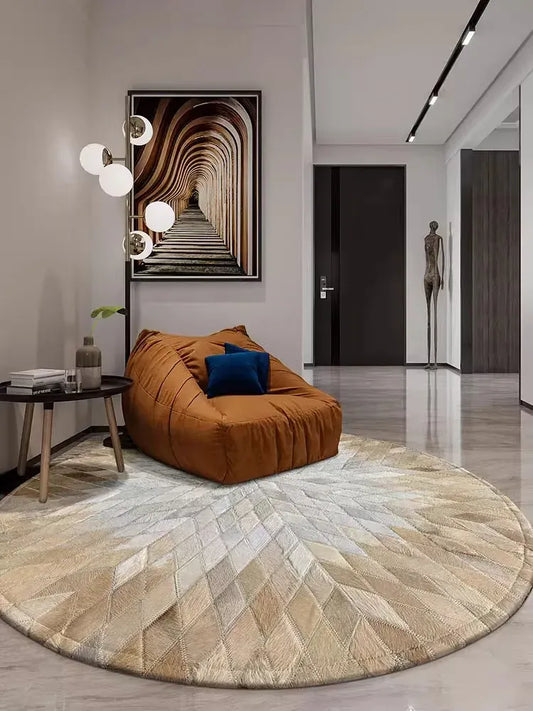 Canvanation Tapis Rond en Peau de Vache Véritable – Cowhide Rug Naturel en Cuir de Vache Patchwork Fait Main pour Salon et Chambre