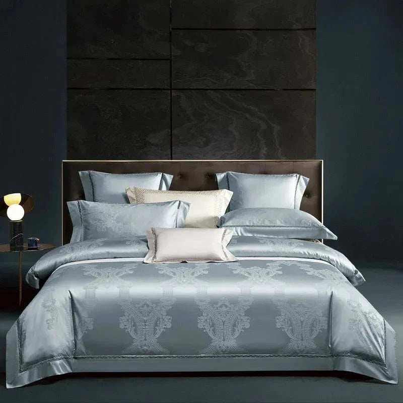 Canvanation IVANA - Drap Housse + Housse De Couette + Oreiller en coton égyptien de luxe Bleu Gris