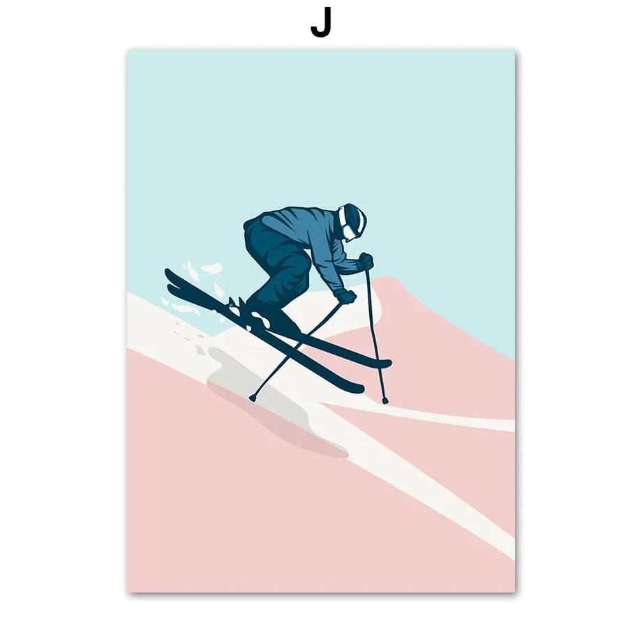 Canvanation J / 40x60 cm Poster Vintage Ski Minimaliste Snowboard Montagne