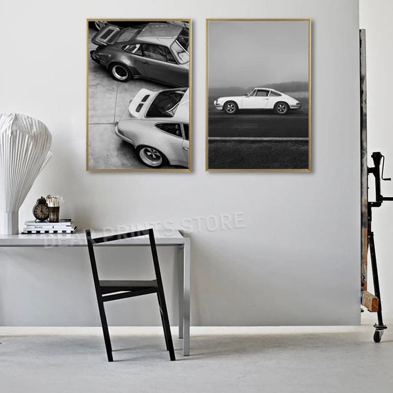 Canvanation Poster Voiture Vintage Noir Et Blanc Porsche