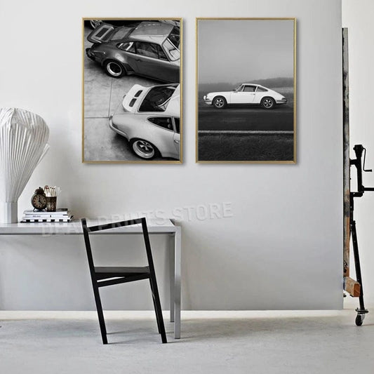 Canvanation Poster Voiture Vintage Noir Et Blanc Porsche