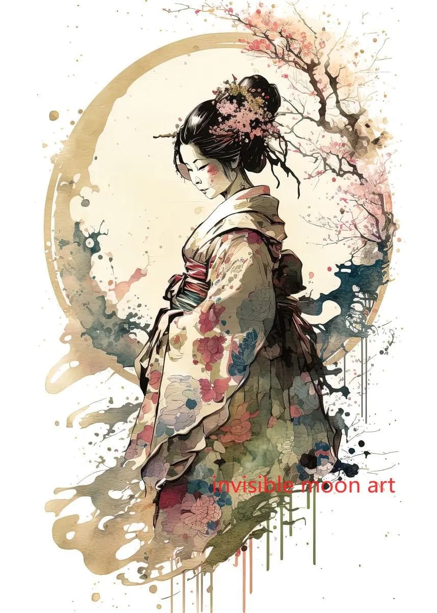 Canvanation 11 / 60X80cm Affiche Japonais d'une geisha en fleurs Sakura