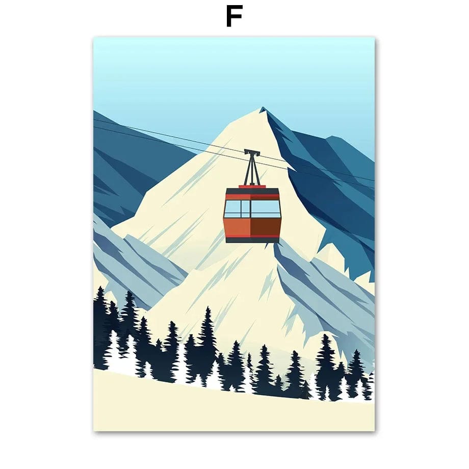 Canvanation F / 40x60 cm Poster Vintage Ski Minimaliste Snowboard Montagne