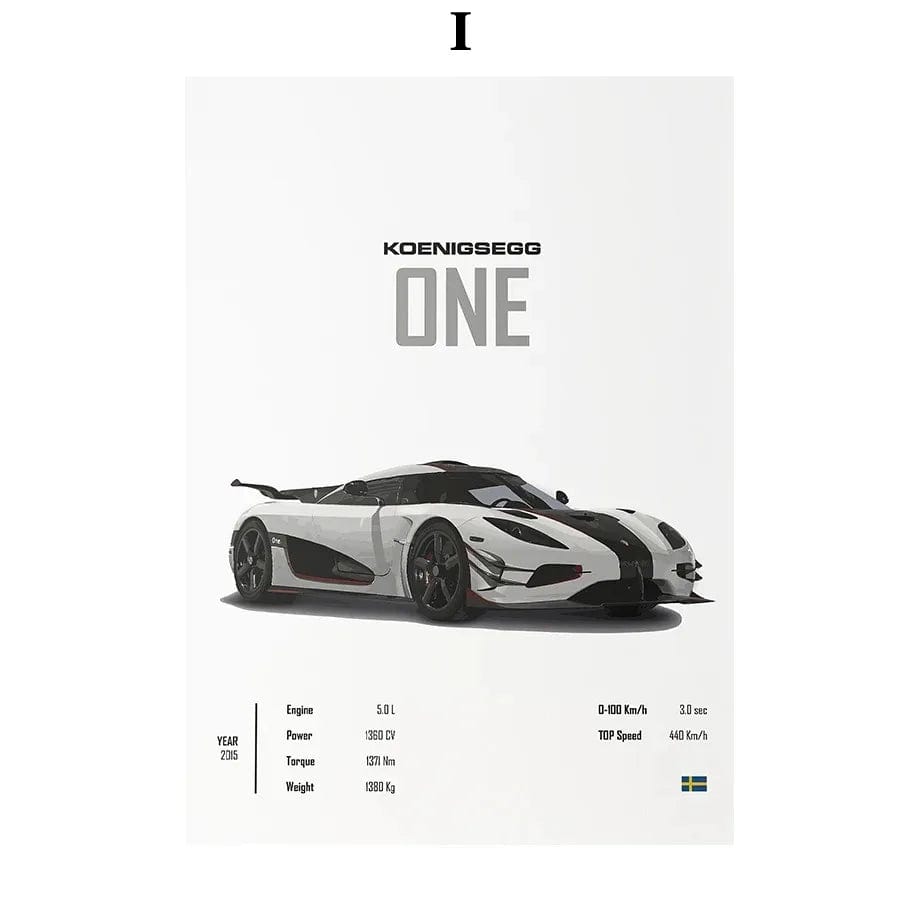 Canvanation 9 / 40x50cm Affiche Voiture - Bugatti Konissegg McLaren Pagani