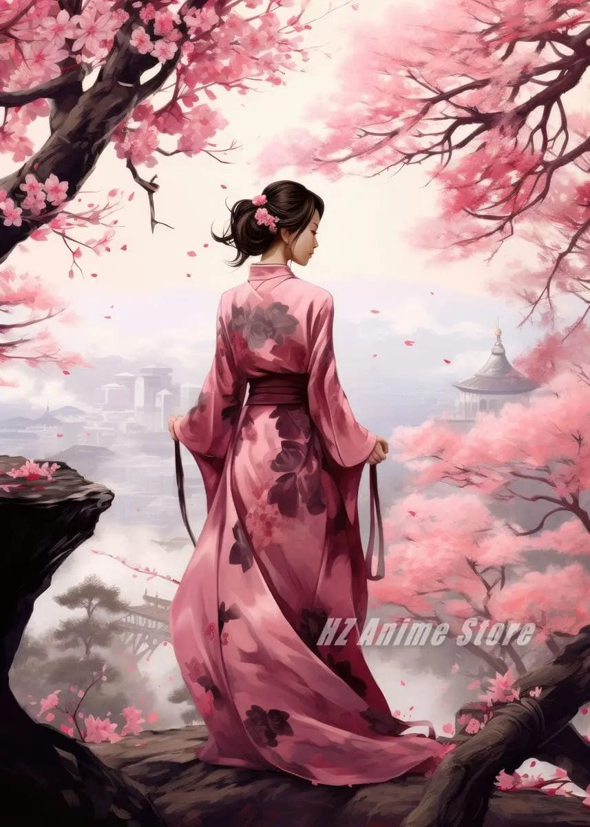 Canvanation 4 / 50X70cm Affiche Japonais Cerisier en fleur Sakura Lac Temple Japon