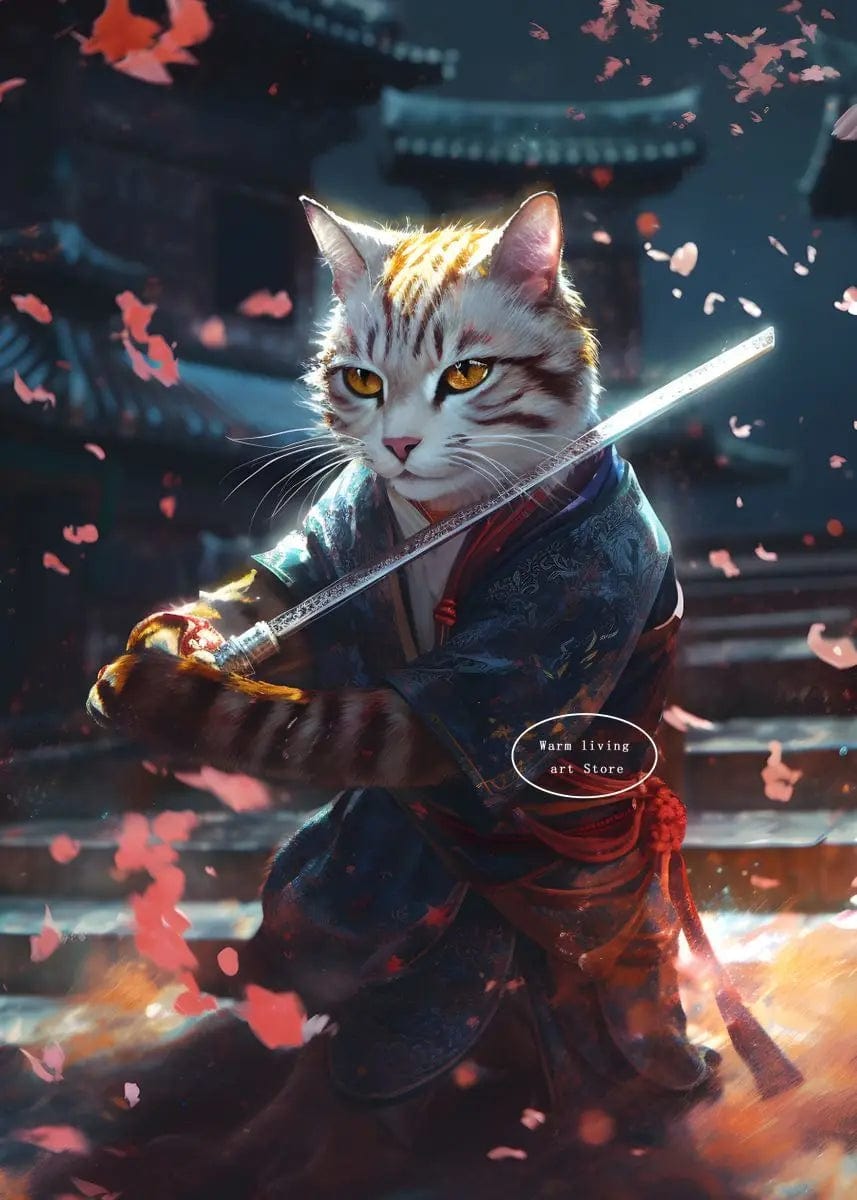 Canvanation 50X70cm / 15 Affiche Japonais Chat Samurai Katana Sakura