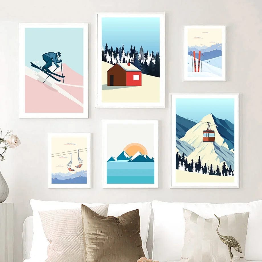Canvanation Poster Vintage Ski Minimaliste Snowboard Montagne