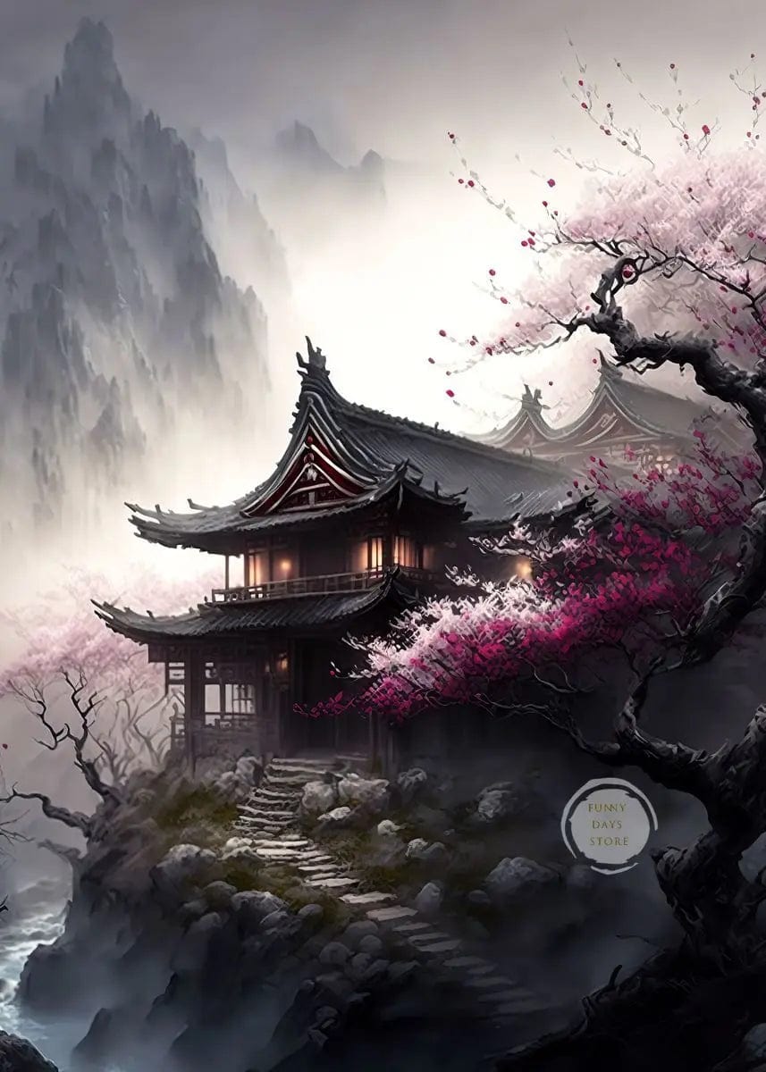 Canvanation 50X70cm / 28 Affiche Japonais Cerisiers En Fleurs Sakura Temple Japon Paysages Mont Fuji