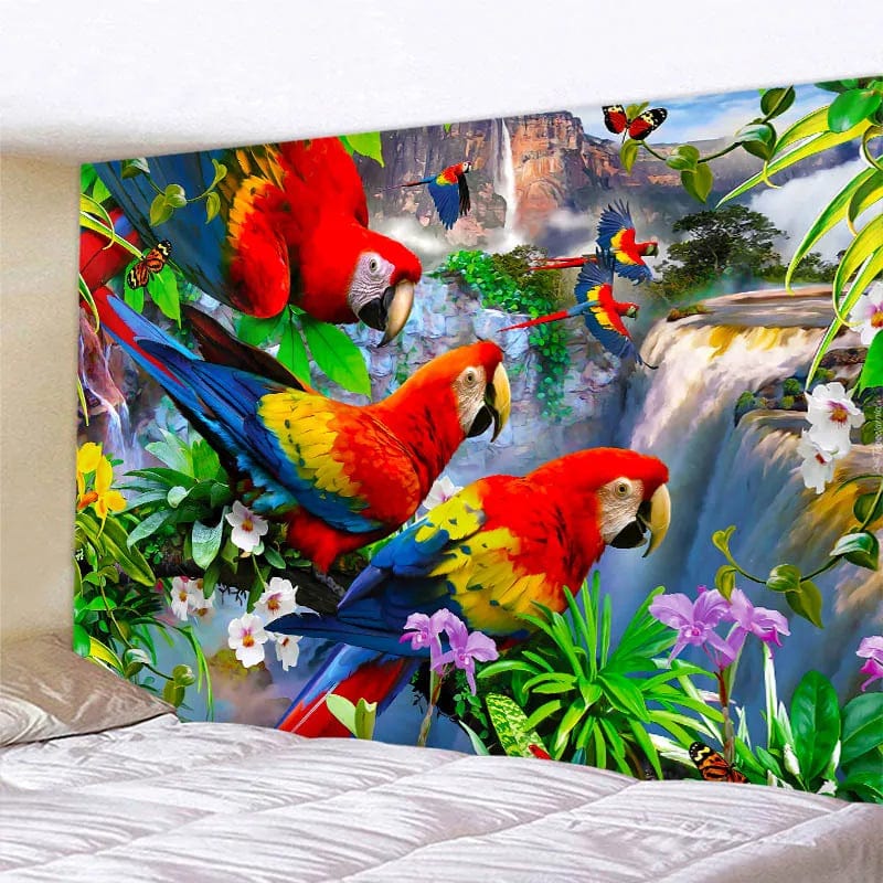 Canvanation Tapisserie d'Art Jungle Oiseau – Scène Psychédélique