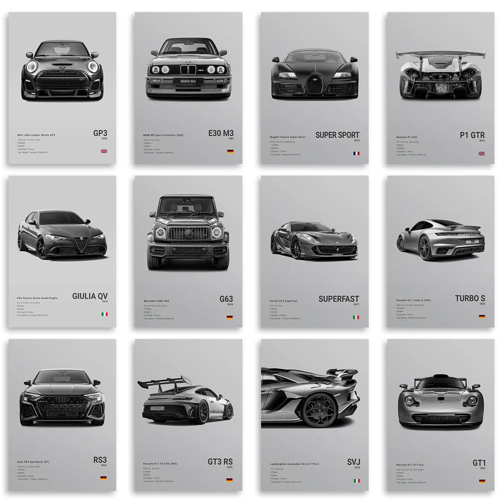 Canvanation Affiche Voiture Sportif R8 RS3 M3 M5