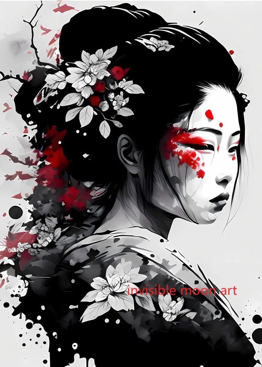Canvanation 1 / 60X80cm Affiche Japonais d'une geisha en fleurs Sakura