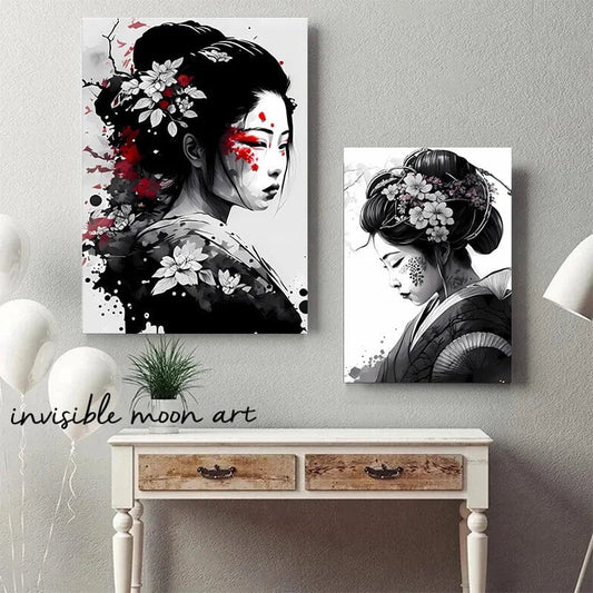 Canvanation Affiche Japonais d'une geisha en fleurs Sakura