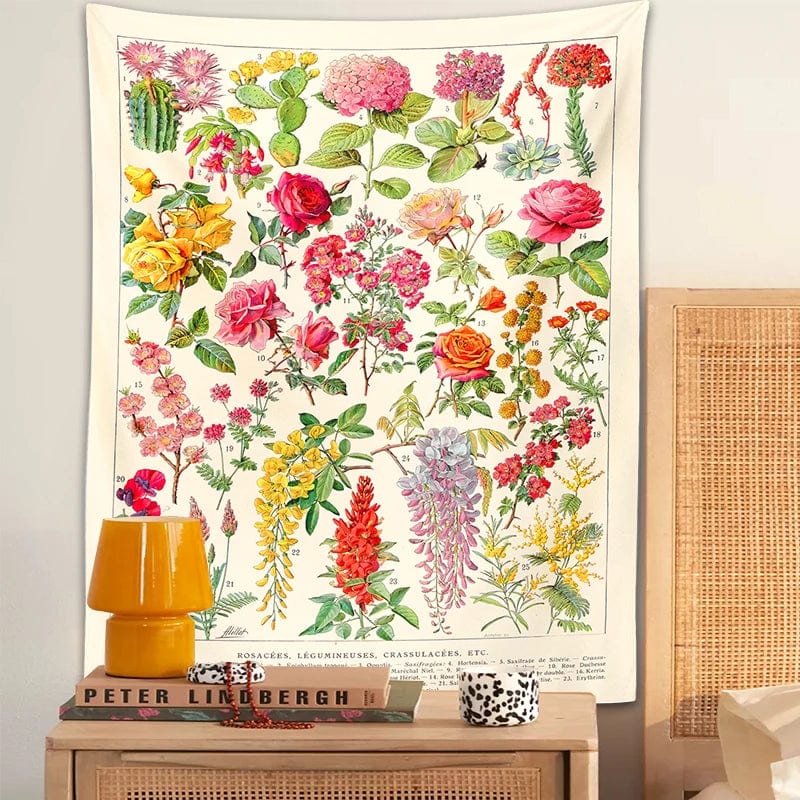 Canvanation Tapisserie Botanique Champignon, Fleurs - Élégance Naturelle pour Votre Intérieur