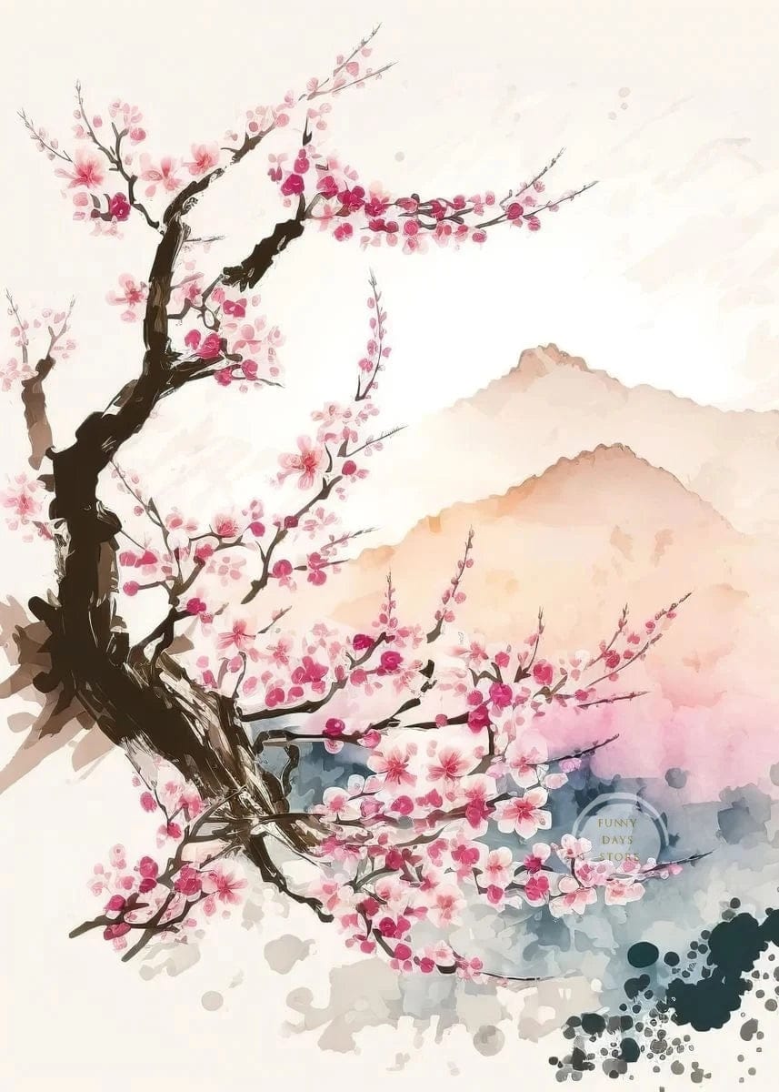 Canvanation 50X70cm / 19 Affiche Japonais Cerisiers En Fleurs Sakura Temple Japon Paysages Mont Fuji