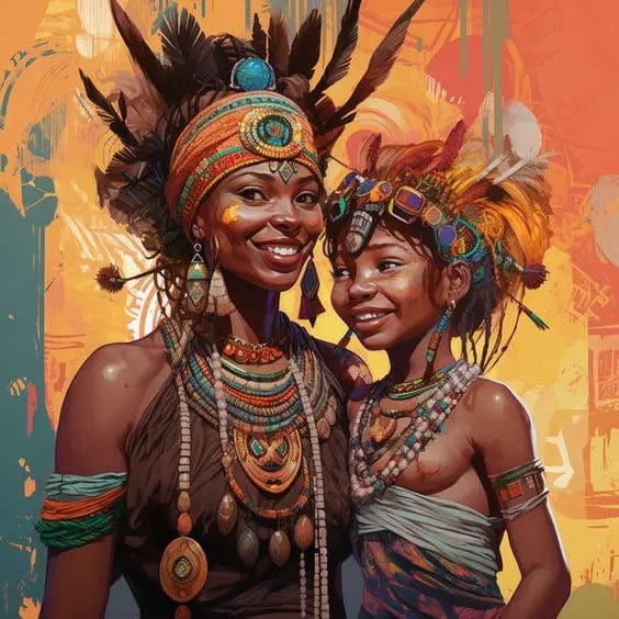 Canvanation 5 / 50x50cm Affiche Africain Femmes Et Enfants