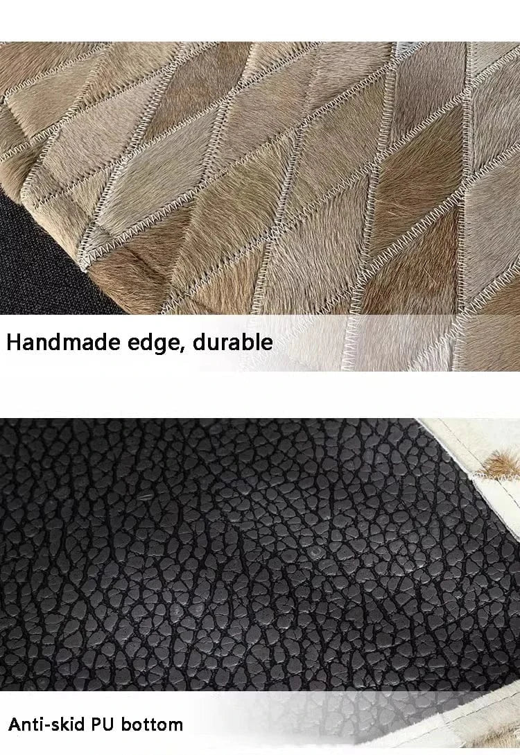 Canvanation Tapis Rond en Peau de Vache Véritable – Cowhide Rug Naturel en Cuir de Vache Patchwork Fait Main pour Salon et Chambre