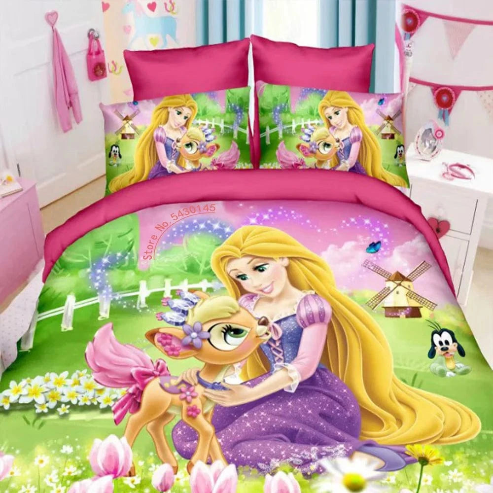 Canvanation 15 / Single(3pcs) 150 x 200 cm Housse De Couette - Disney Frozen Elsa Raiponce Princess Fille Garçon