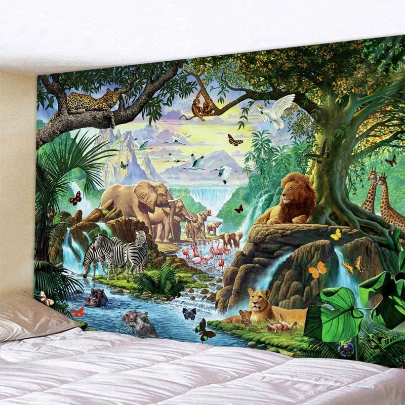 Canvanation Tapisserie d'Art Jungle Oiseau – Scène Psychédélique