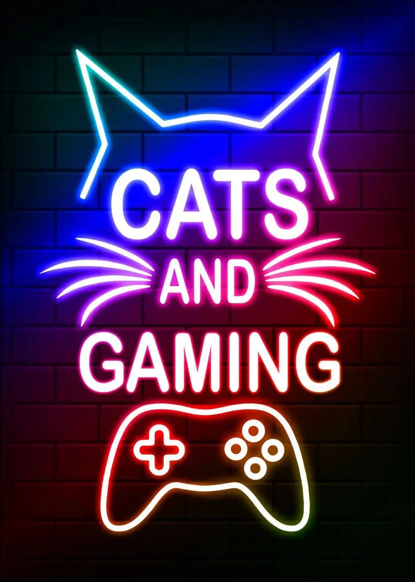 Canvanation I / 20X30cm Affiche Chat Neon Chambre Gaming
