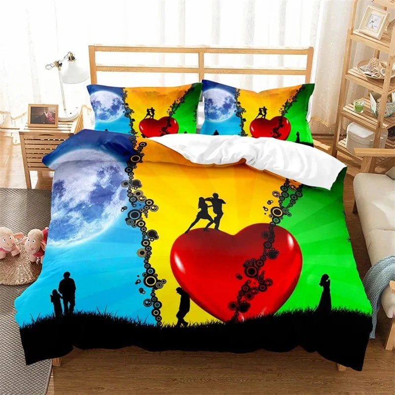 Canvanation Housse De Couette + Taies D'Oreillers - 3D Coeur