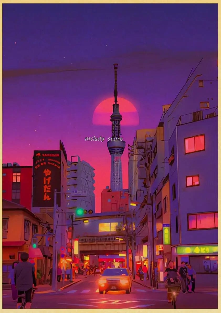 Canvanation L212 10 / 30X21CM Poster Ville Vintage Japon Ville De Nuit