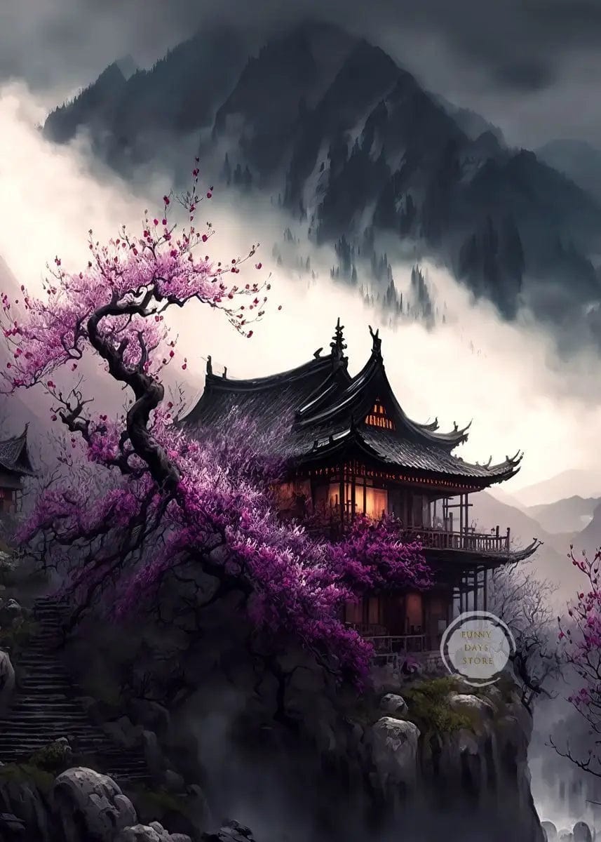 Canvanation 50X70cm / 10 Affiche Japonais Cerisiers En Fleurs Sakura Temple Japon Paysages Mont Fuji