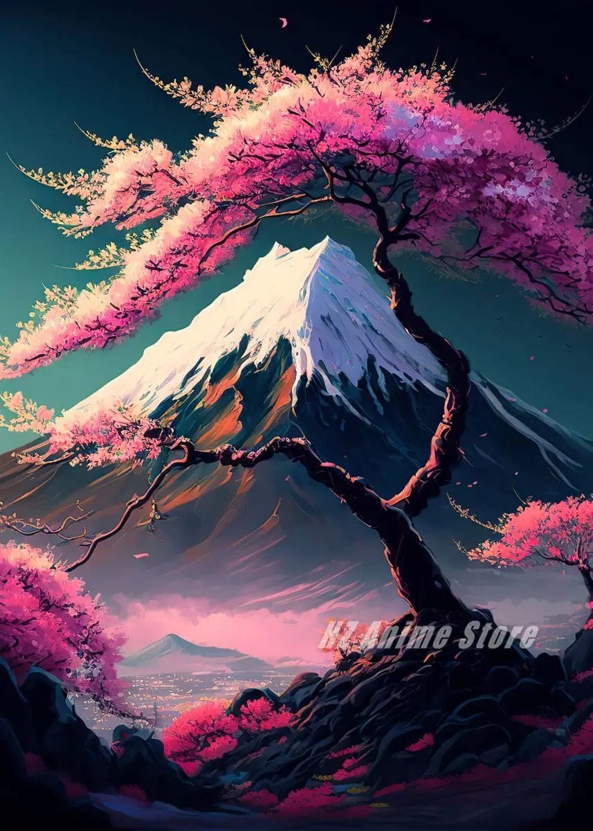 Canvanation Affiche Japonais Cerisier en fleur Sakura Lac Temple Japon