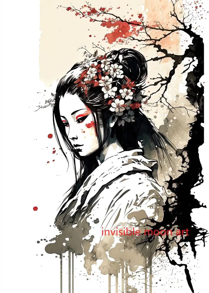 Canvanation 9 / 60X80cm Affiche Japonais d'une geisha en fleurs Sakura