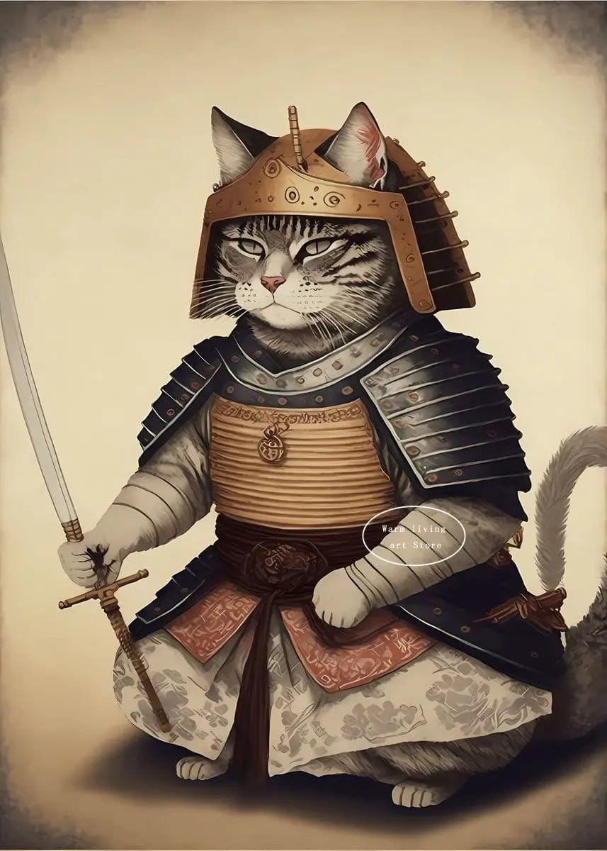 Canvanation 50X70cm / 8 Affiche Japonais Chat Samurai Katana Sakura