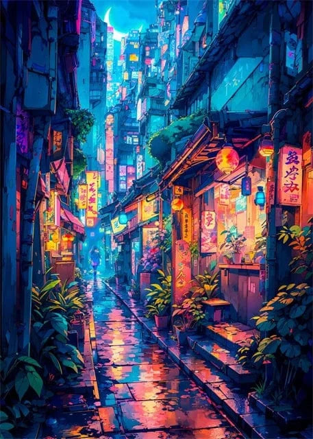 Canvanation DEEP BLUE / 50x70cm Affiche Paysage Japonais De Rue
