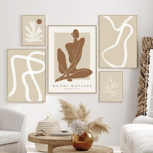 Canvanation Affiche Boho Abstrait Matisse Beige Blanc