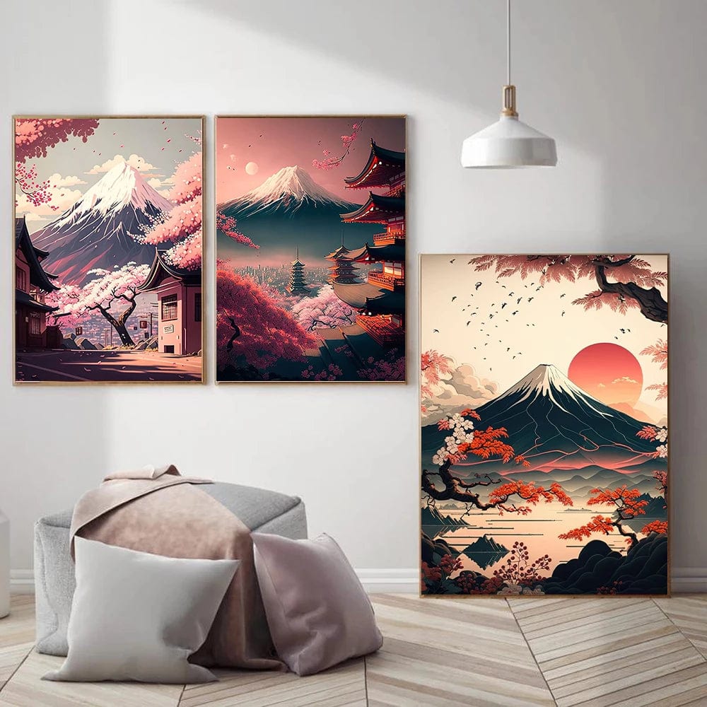 Canvanation Affiche Japonais Mural Moderne Sakura Et Mont Fuji