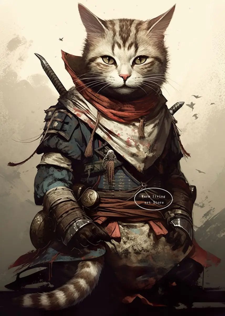 Canvanation 50X70cm / 14 Affiche Japonais Chat Samurai Katana Sakura