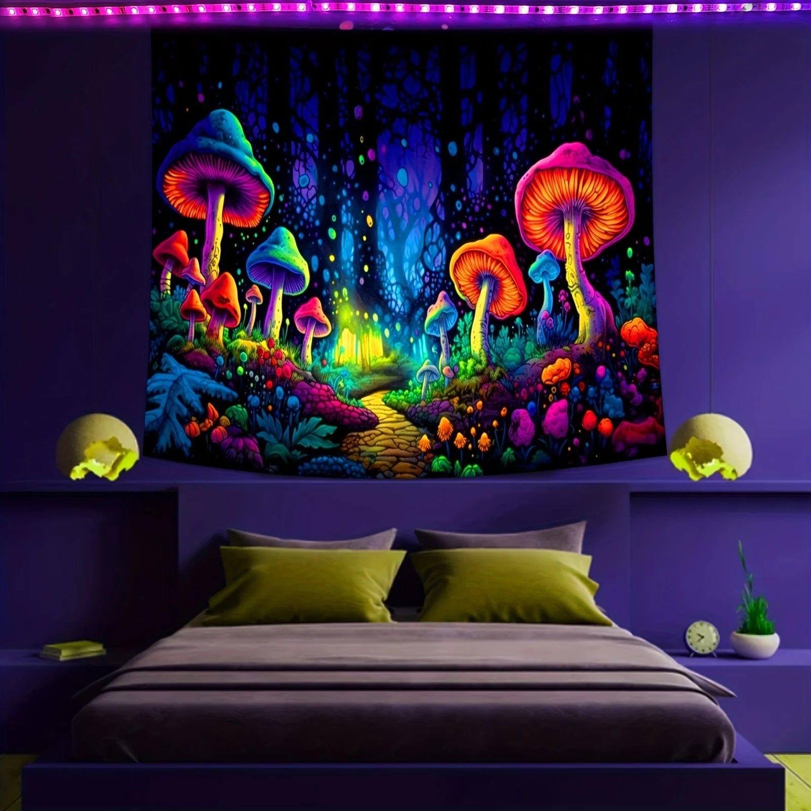 Canvanation Tapisserie Arbre de vie Soleil Lune Etoiles Galaxie Colorée Hippie Psychédélique