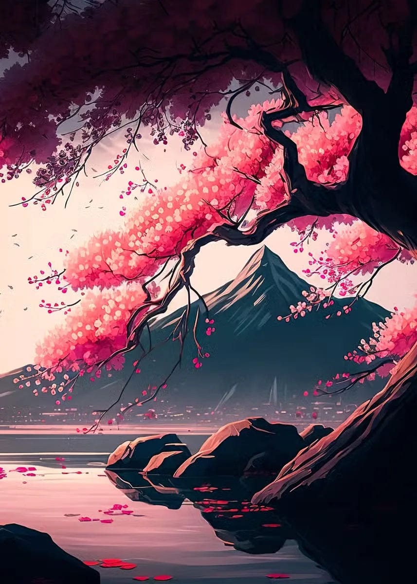 Canvanation 40X60cm / 8 Affiche Japonais Mural Moderne Sakura Et Mont Fuji