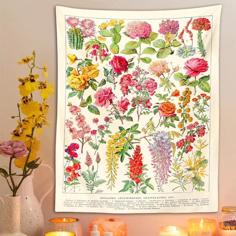 Canvanation Tapisserie Botanique Champignon, Fleurs - Élégance Naturelle pour Votre Intérieur