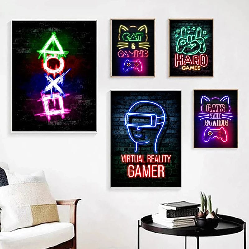 Canvanation Affiche Chat Neon Chambre Gaming