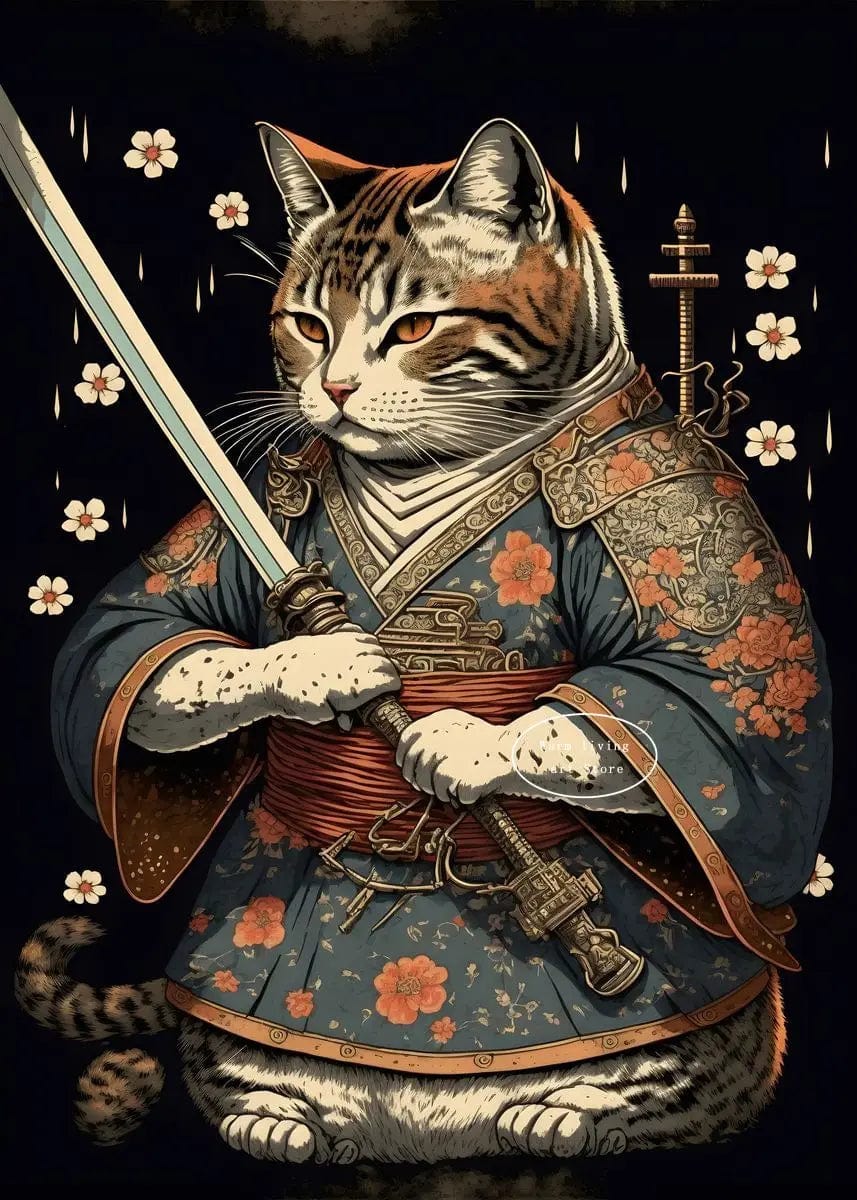 Canvanation 50X70cm / 9 Affiche Japonais Chat Samurai Katana Sakura