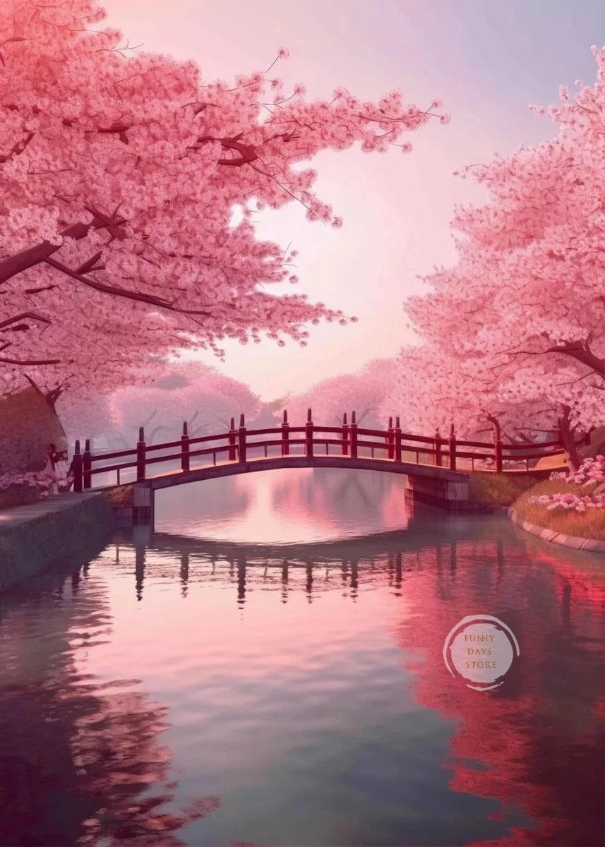 Canvanation 50X70cm / 1 Affiche Japonais Cerisiers En Fleurs Sakura Temple Japon Paysages Mont Fuji