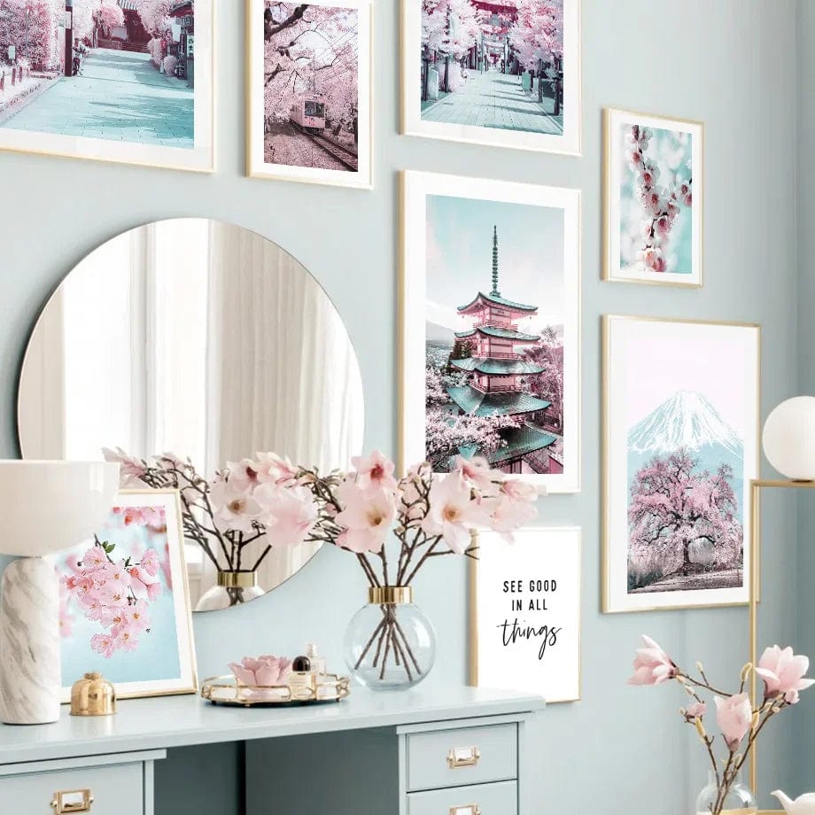 Canvanation Affiche Japonaise Mont Fuji Sakura rose