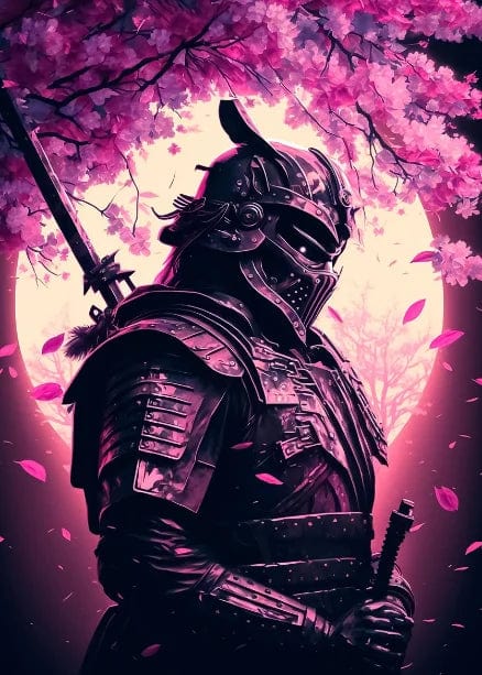 Canvanation MULTI / 55x80cm Affiche Japonais Samurai Sakura Guerrier Coucher De Soleil