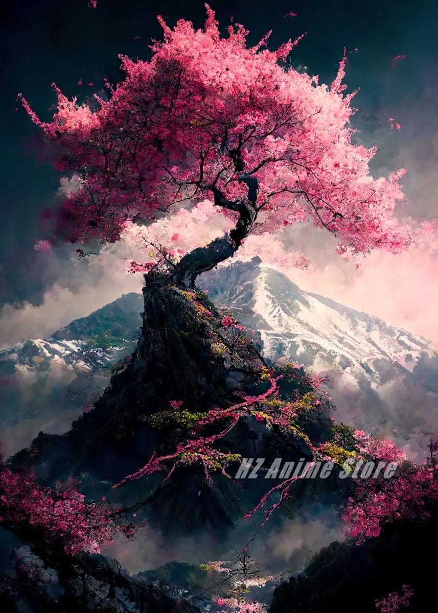 Canvanation 18 / 50X70cm Affiche Japonais Cerisier en fleur Sakura Lac Temple Japon