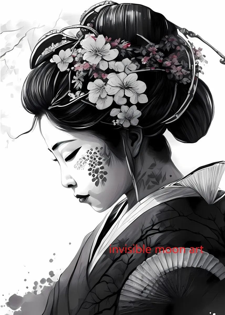Canvanation 8 / 60X80cm Affiche Japonais d'une geisha en fleurs Sakura