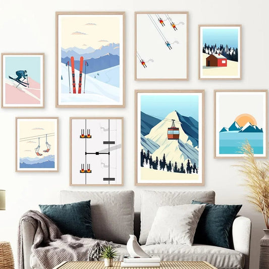 Canvanation Poster Vintage Ski Minimaliste Snowboard Montagne